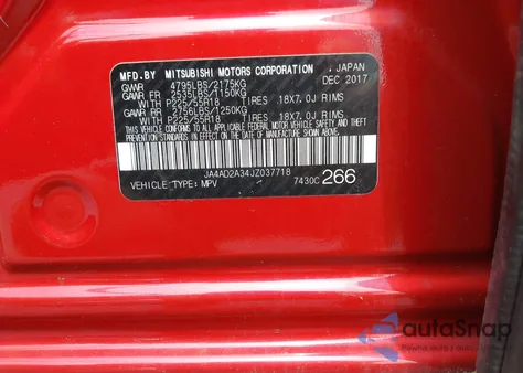 2018 Mitsubishi Outlander Es z USA, uszkodzony, nr VIN JA4AD2A34JZ037718